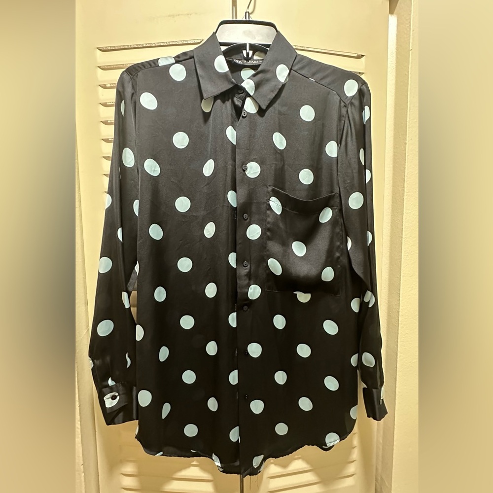 Zara Black Shirt with White Polka Dots